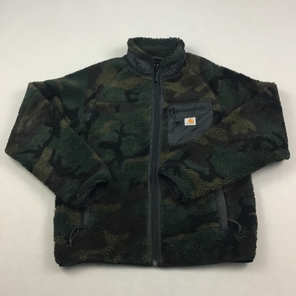 Carhartt Jacket Men Medium Green Camo Prentis Full Zip Teddy Fleece Heavyweight